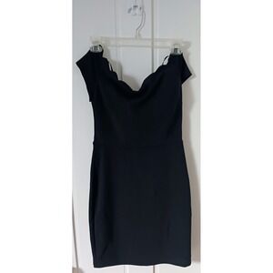 B Darlin Scalloped Boat Neck Off-Shoulder Evening‎ Black Stretch Minidress